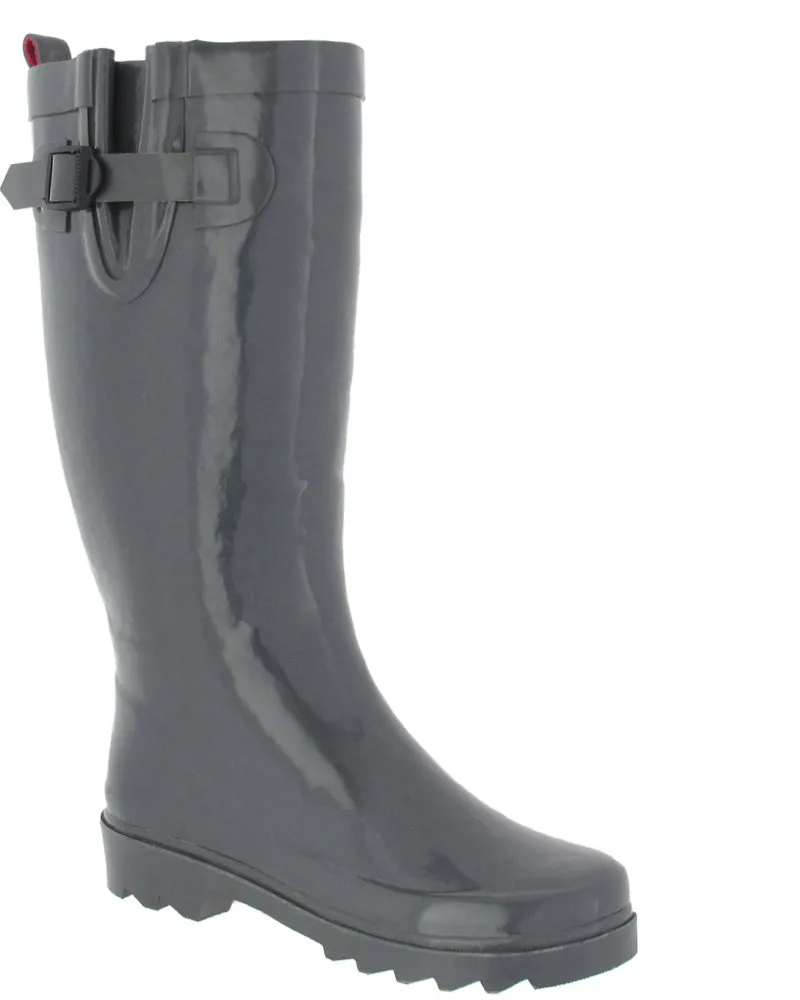 Ladies Solid Grey Tall Rubber Rain Boot Cold Day Protection