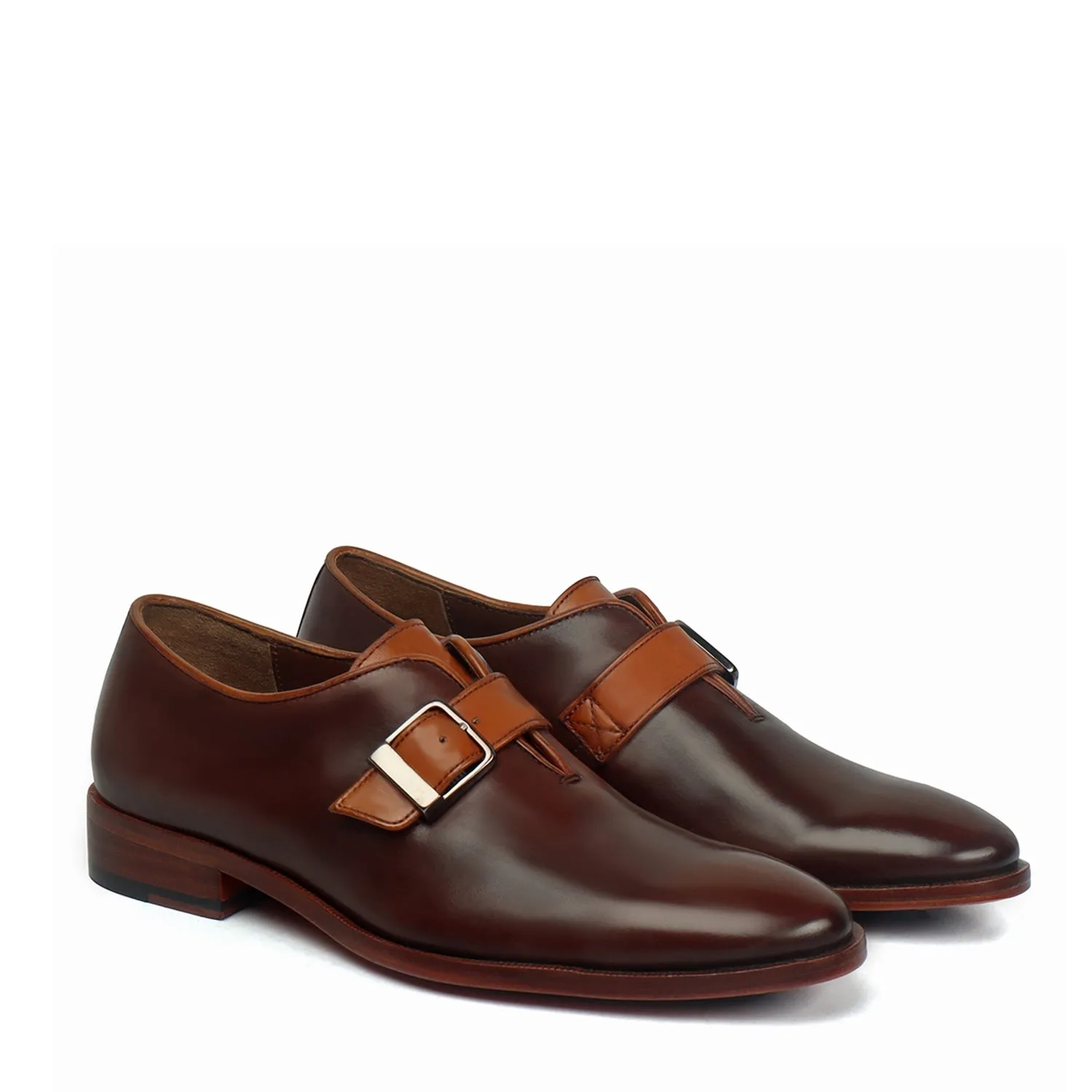 Men's Brown Brush Off Oxford Single Monk Strap Buckle Leather Shoe By Brune & Bareskin First Move