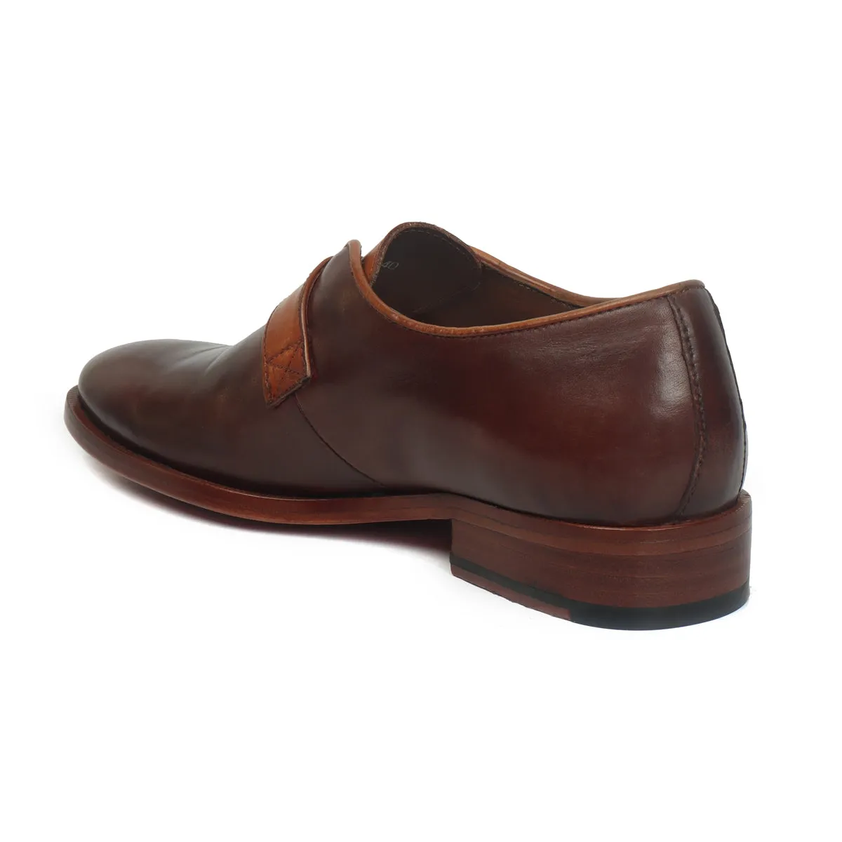 Men's Brown Brush Off Oxford Single Monk Strap Buckle Leather Shoe By Brune & Bareskin Charity Ball