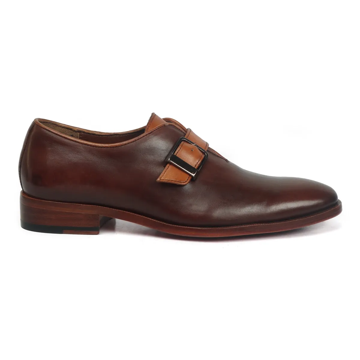 Men's Brown Brush Off Oxford Single Monk Strap Buckle Leather Shoe By Brune & Bareskin Timeless elegance Scandi Style