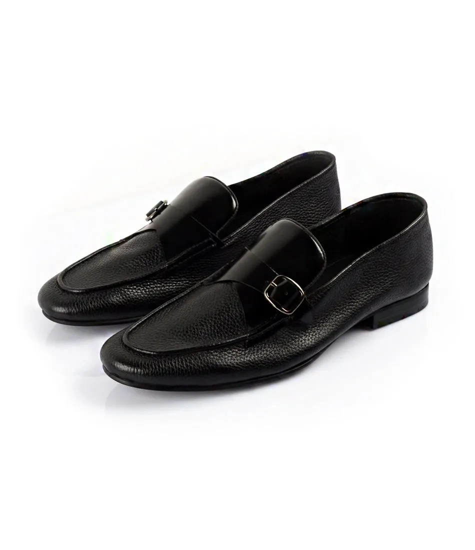 Black Milled Single Monk Loafers - Ultra-Flex Win Step fine cut