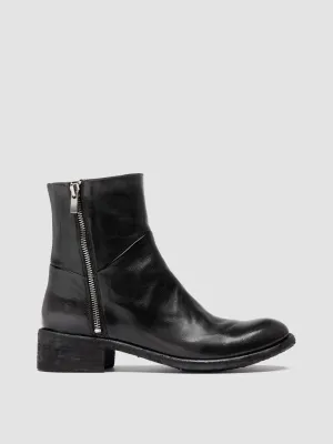 LISON 066 - Grey Leather Zipped Boots Knitted Warm