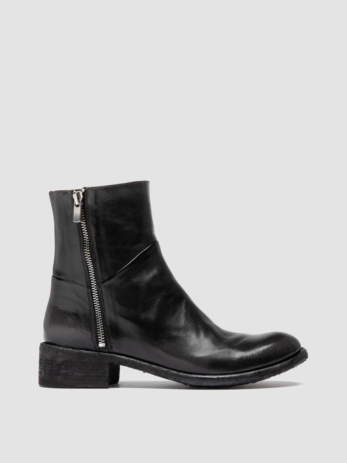 LISON 066 - Grey Leather Zipped Boots Knitted Warm