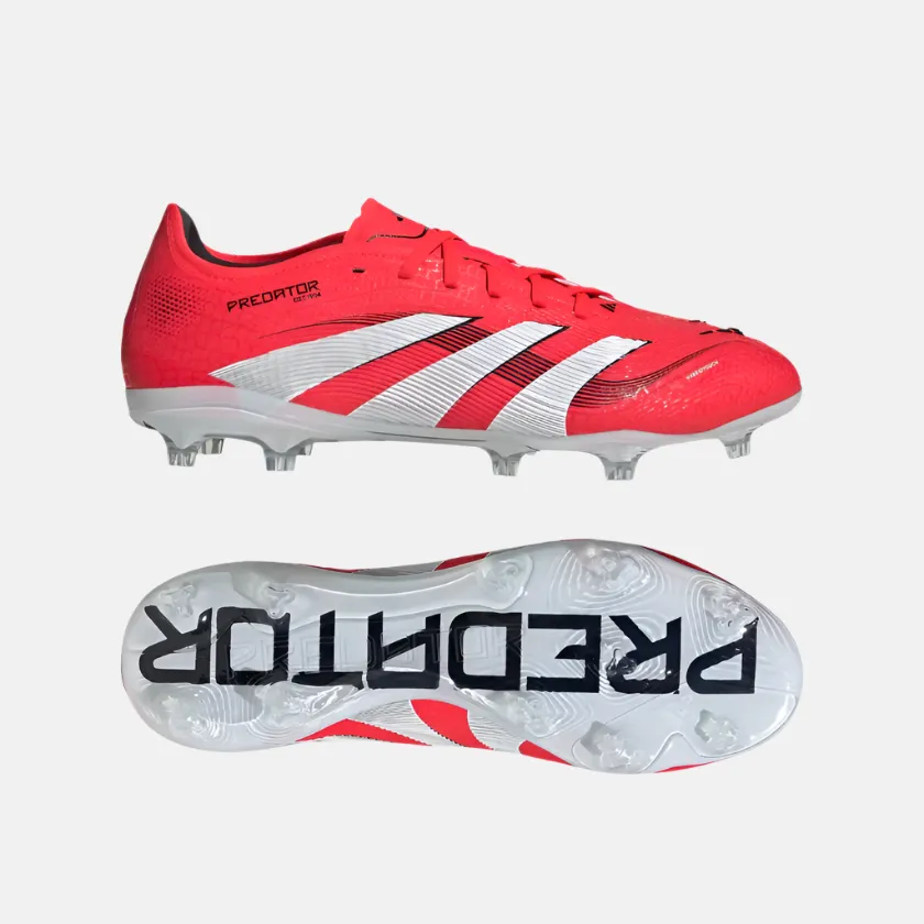 Smooth stride Run Ready Adidas Predator Pro Firm Ground Unisex Football Shoes -Lucid Red/Cloud White/Core Black