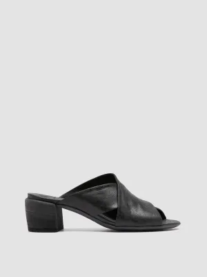HADRY 007 - Black Leather Slide Sandals Step Tall Comfort Outsole