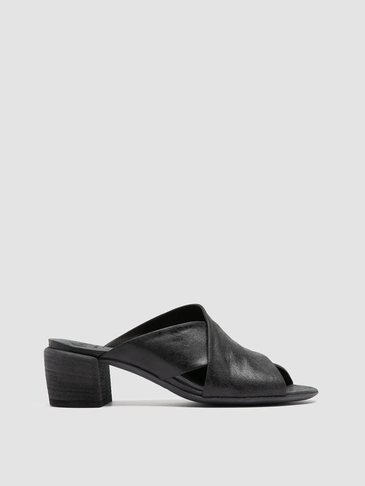 HADRY 007 - Black Leather Slide Sandals Step Tall Comfort Outsole