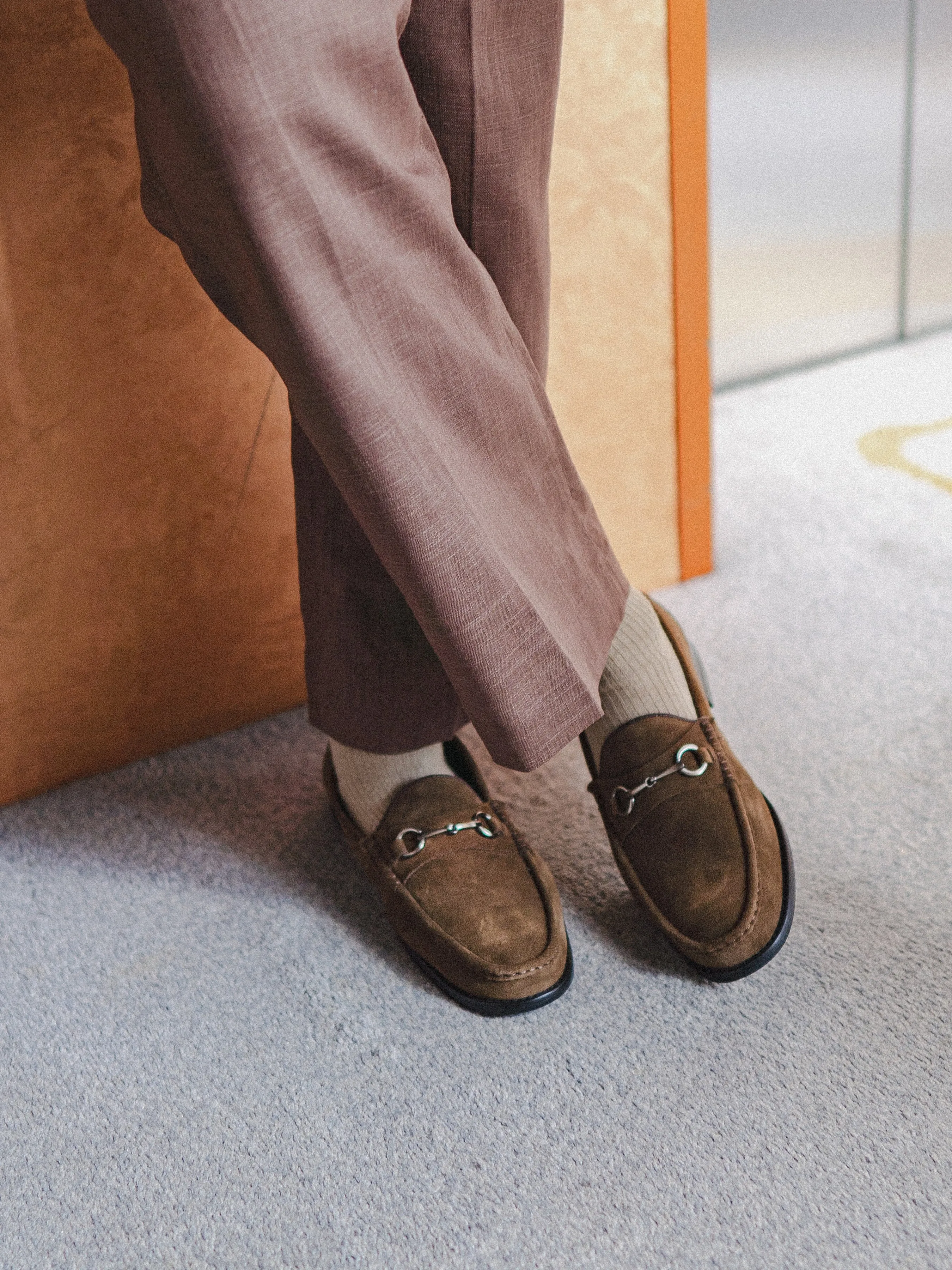 Mario Horsebit?Moccasin?Loafer - Khakis Suede Leather (Silver Buckle) Chunky Sole Smooth Finish