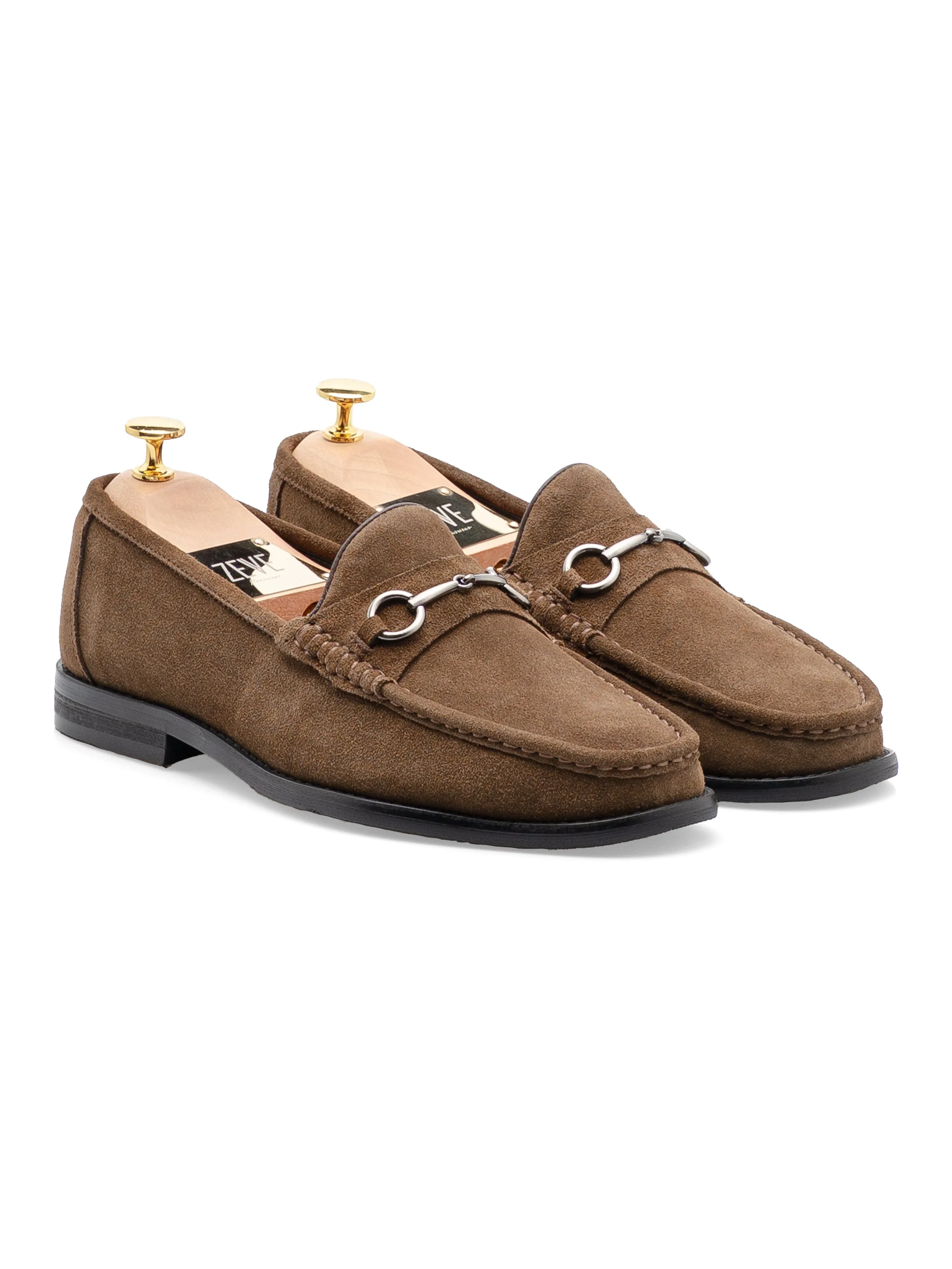 Mario Horsebit?Moccasin?Loafer - Khakis Suede Leather (Silver Buckle) Beach Friendly Indoor