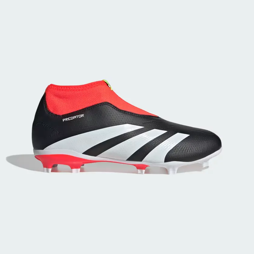 Knee Action Adidas Predator 24 League LAceless Firm Ground Fooball Kids Unisex Shoes (4-7Year) -Core Black/Cloud White/Solar Red