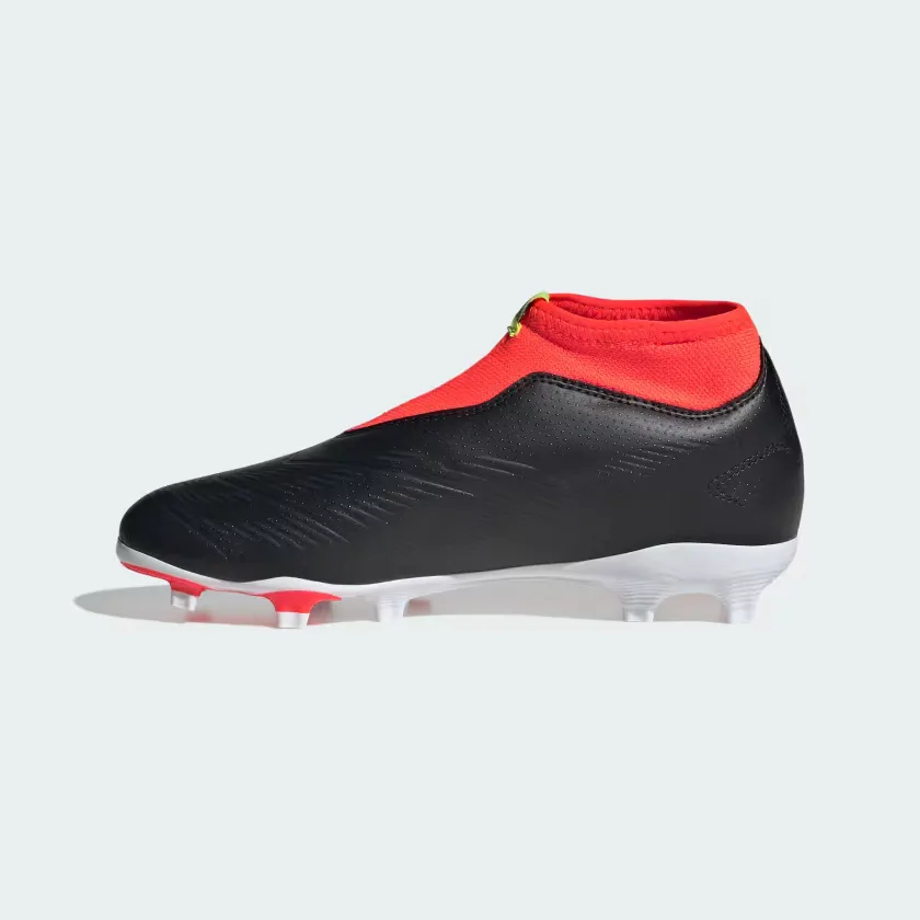 Sprint Start toe support Adidas Predator 24 League LAceless Firm Ground Fooball Kids Unisex Shoes (4-7Year) -Core Black/Cloud White/Solar Red
