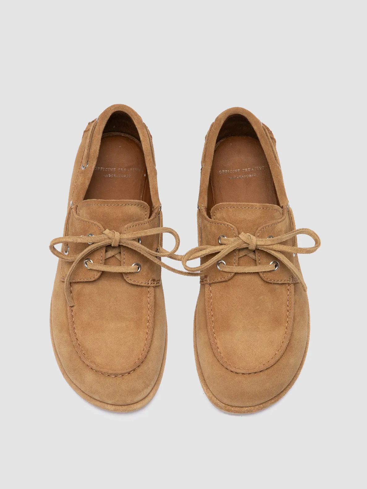 LOVE 101 - Camel Suede Boat Shoes White Clean