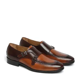 Toe Fit Smart Step Dual Tone Tan-Brown Contrasting Double Monk Shoes