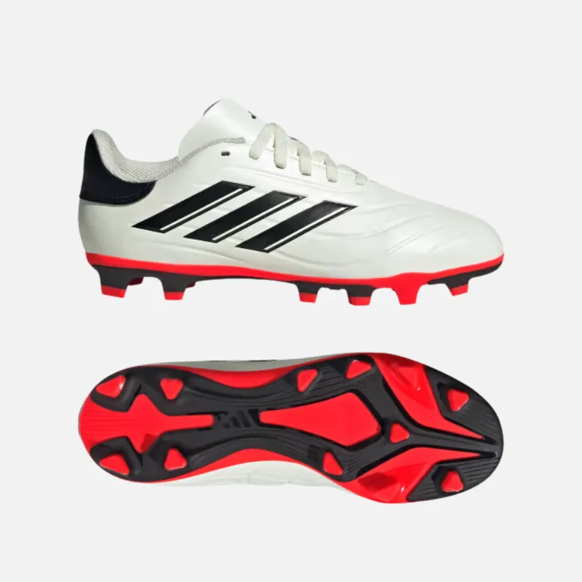 Adidas Copa Pure II Club Flexible Ground Kids Unisex Football Shoes (4-16Year) -Ivory/Core Black/Solar Red Wet Control
