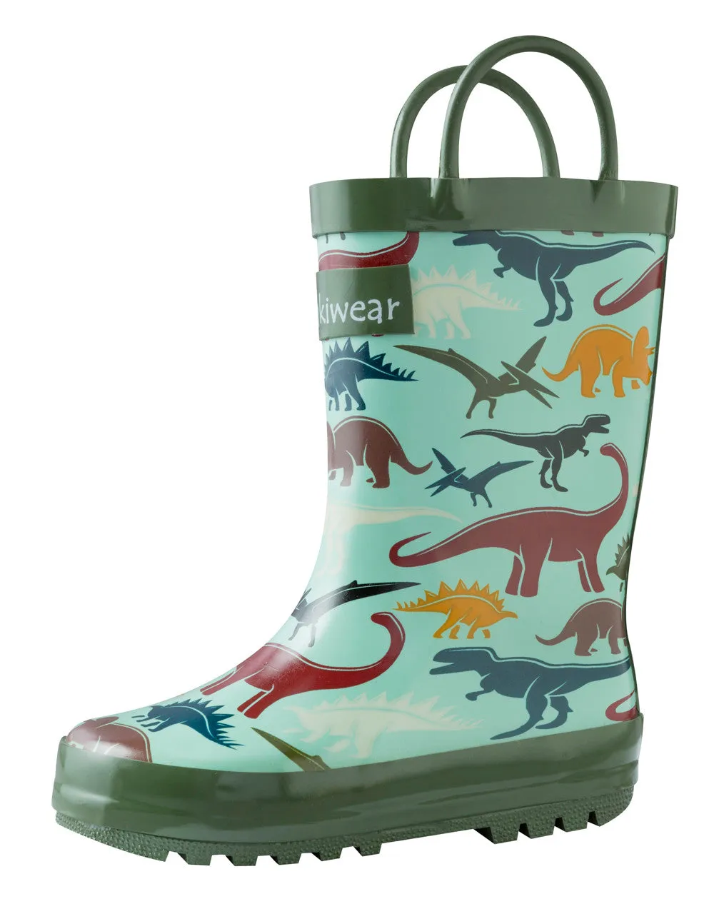 Classic Wear Earthy Dinosaurs Loop Handle Rubber Rain Boots