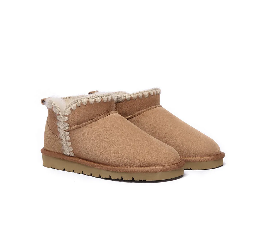 EVERAU? UGG Boots Women Sheepskin Wool Ankle Mini Brooklyn Ice Trekking