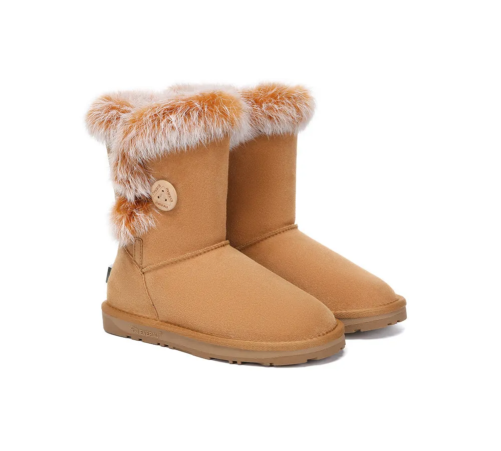 UGG EVERAU? UGG Boots Women Sheepskin Wool Collar Short Button Donna Frosty Steps