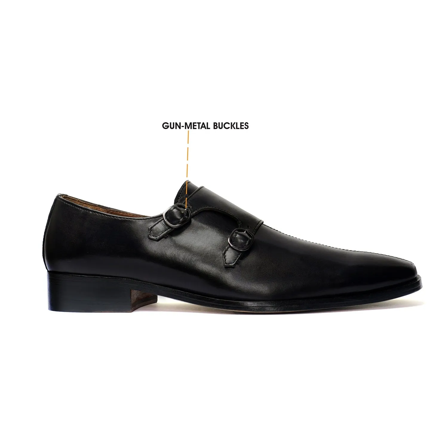 Sun Proof Business Ready Double Monk Formal Slip-On Shoes in Genuine Black Leather