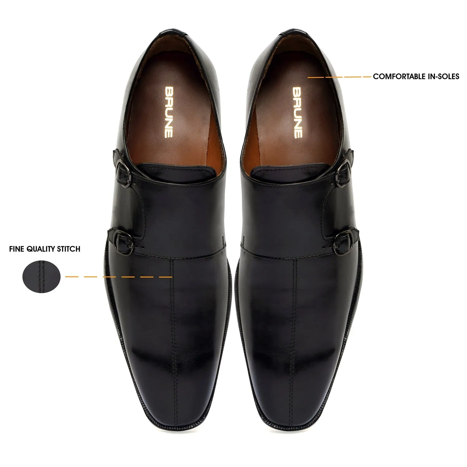 Forever Shade Double Monk Formal Slip-On Shoes in Genuine Black Leather