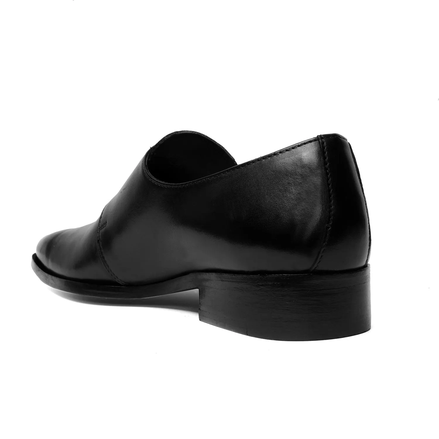 Evening Mode Double Monk Formal Slip-On Shoes in Genuine Black Leather