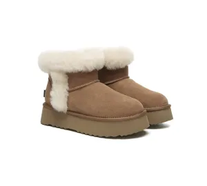 UGG EVERAU? UGG Boots Women Sheepskin Wool Shearling Lined Mini Platform Kazzi Comfort Cuff Outdoor Hiking