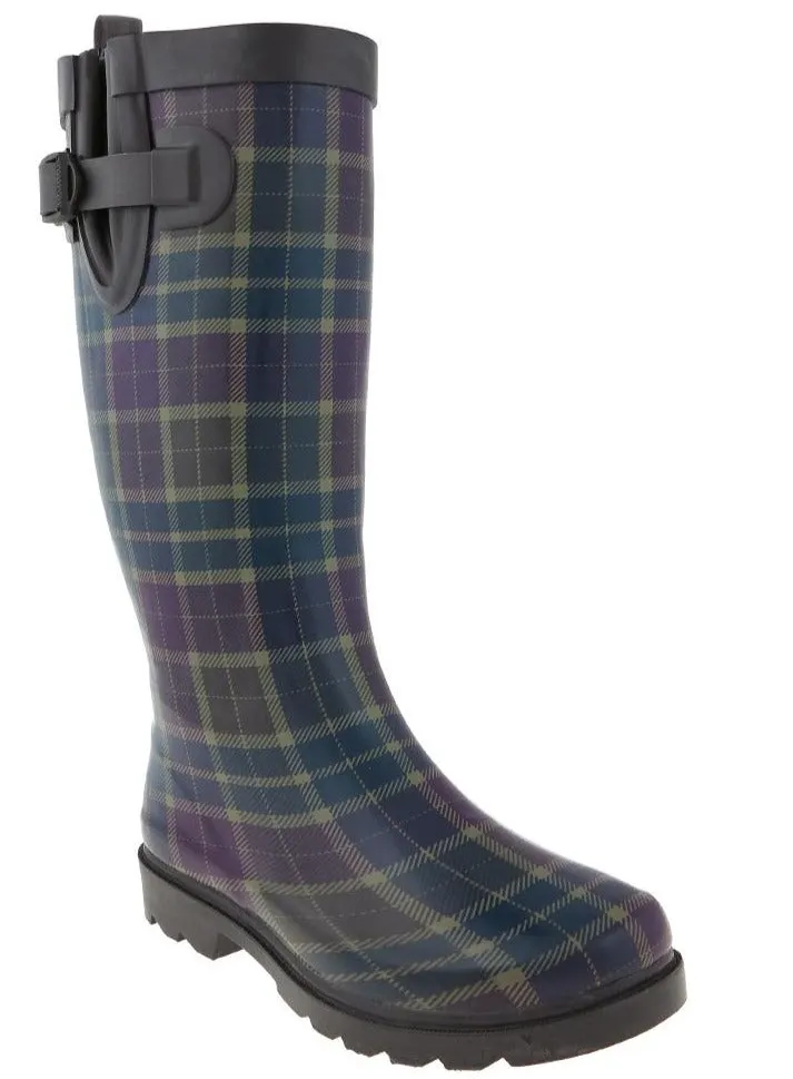 Ladies Plaid Tall Rubber Rain Boot Active Weather Gear