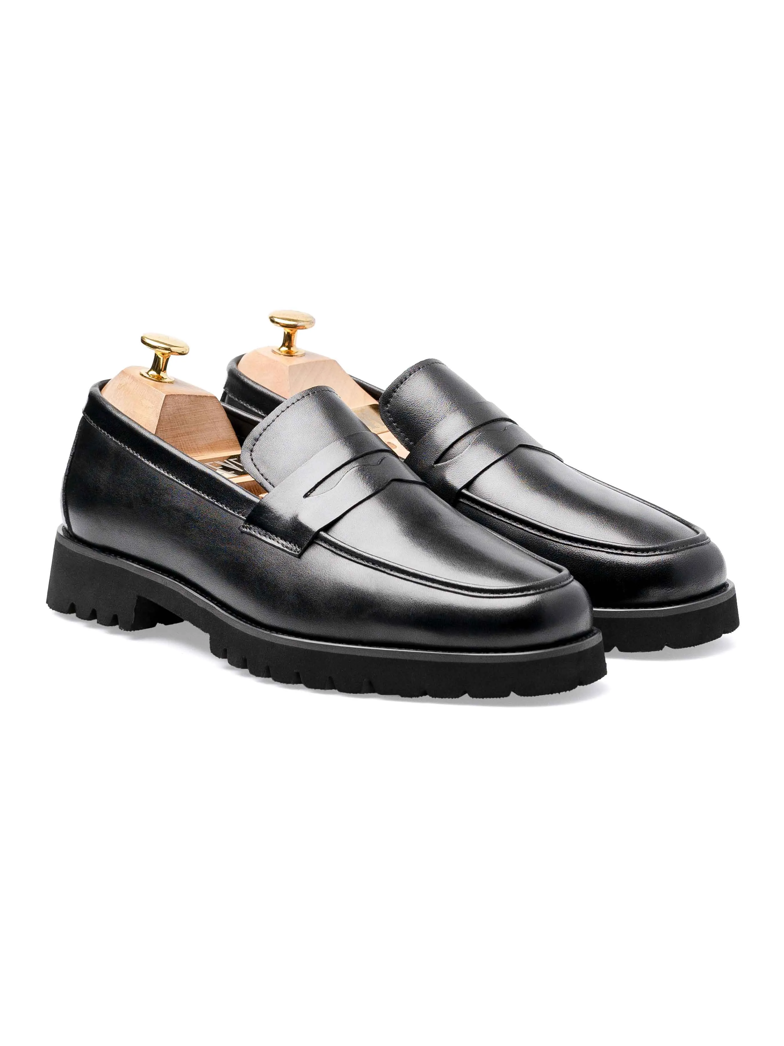 Versatile Slip-Ons All Hold Penny Loafer - Black Leather (Eva Combat)