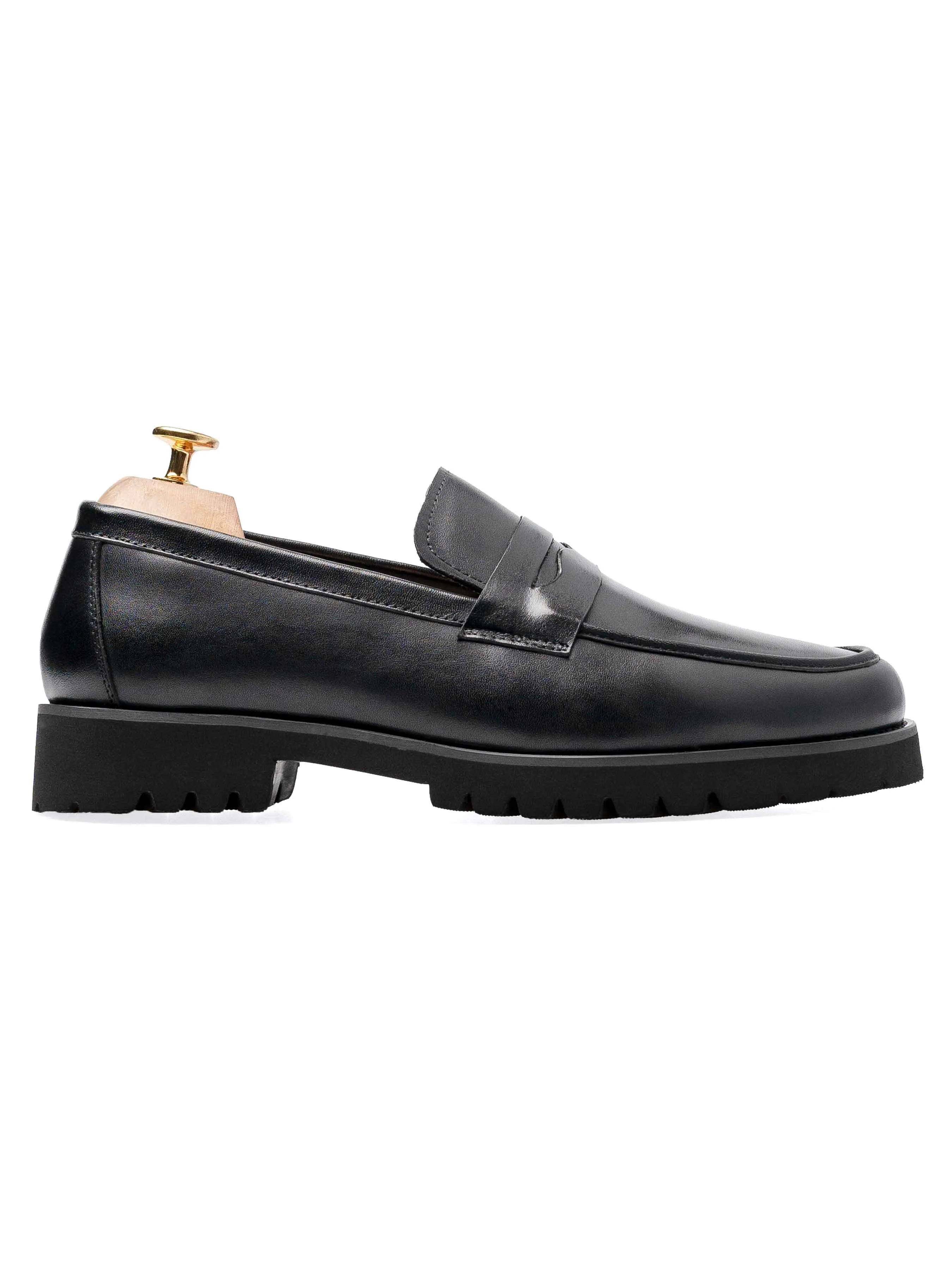 Penny Loafer - Black Leather (Eva Combat) Relaxed Walking Footwear