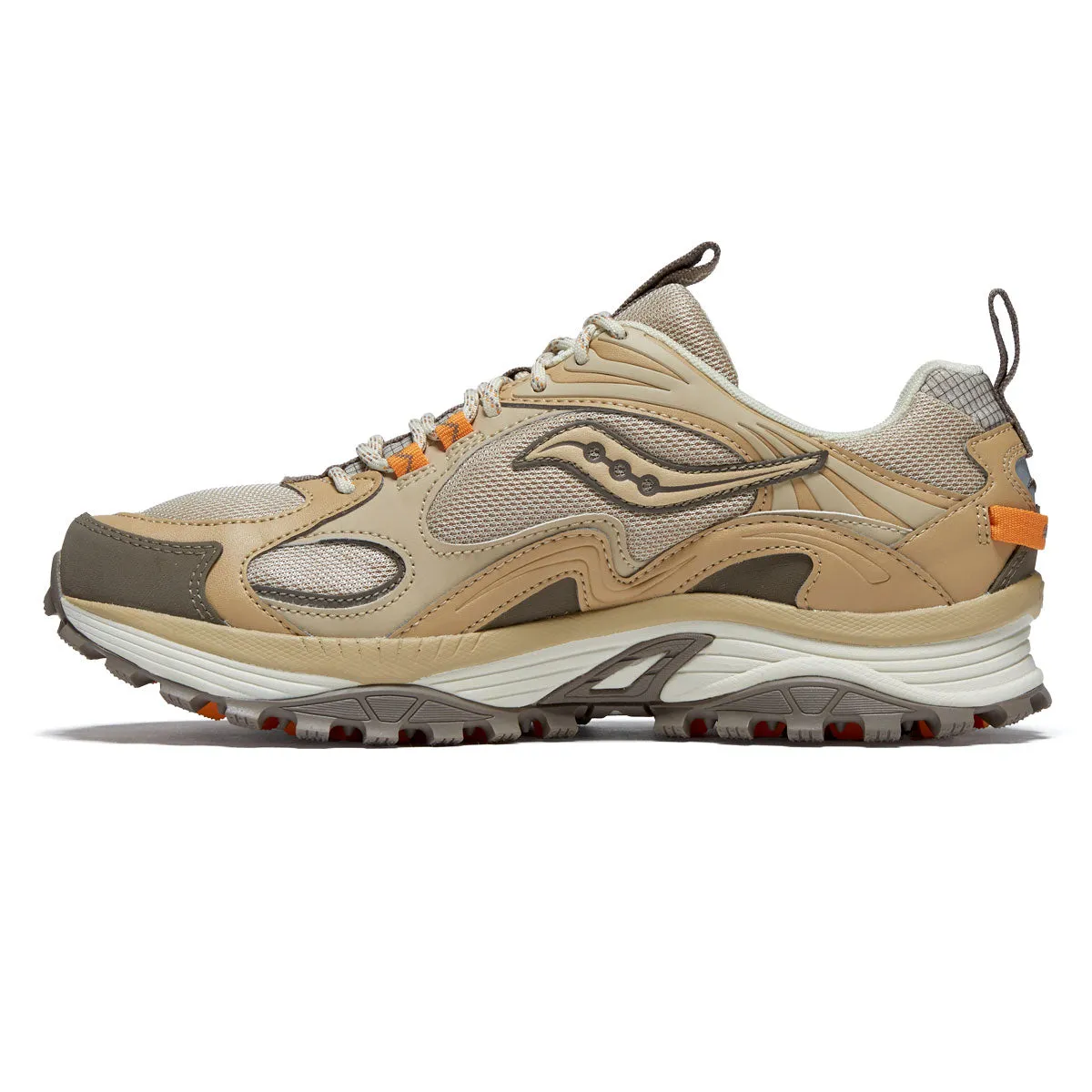Saucony Grid Aura X Shoes - Whey/Orange Shock Layer Low Build