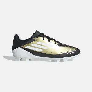 Shock Diffusion Inner Padding Adidas F50 Club Messi Flexible Unisex Football Ground Shoes -Gold Metallic/Cloud White/Core Black