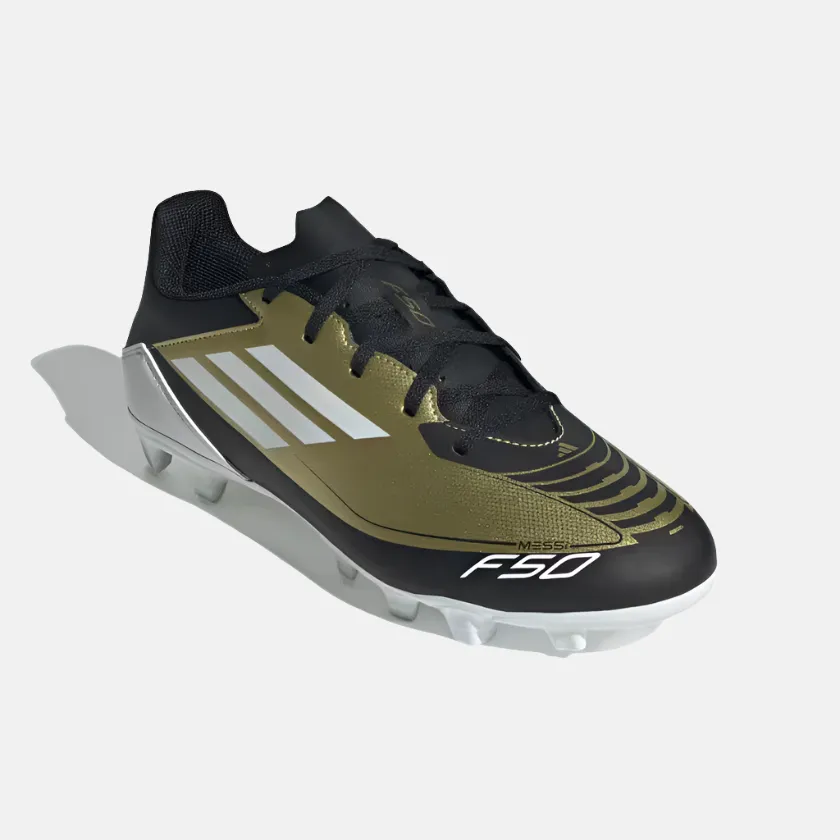 Adidas F50 Club Messi Flexible Unisex Football Ground Shoes -Gold Metallic/Cloud White/Core Black Outdoor Sport
