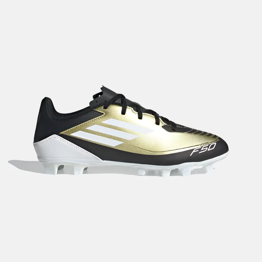 Shock Diffusion Inner Padding Adidas F50 Club Messi Flexible Unisex Football Ground Shoes -Gold Metallic/Cloud White/Core Black