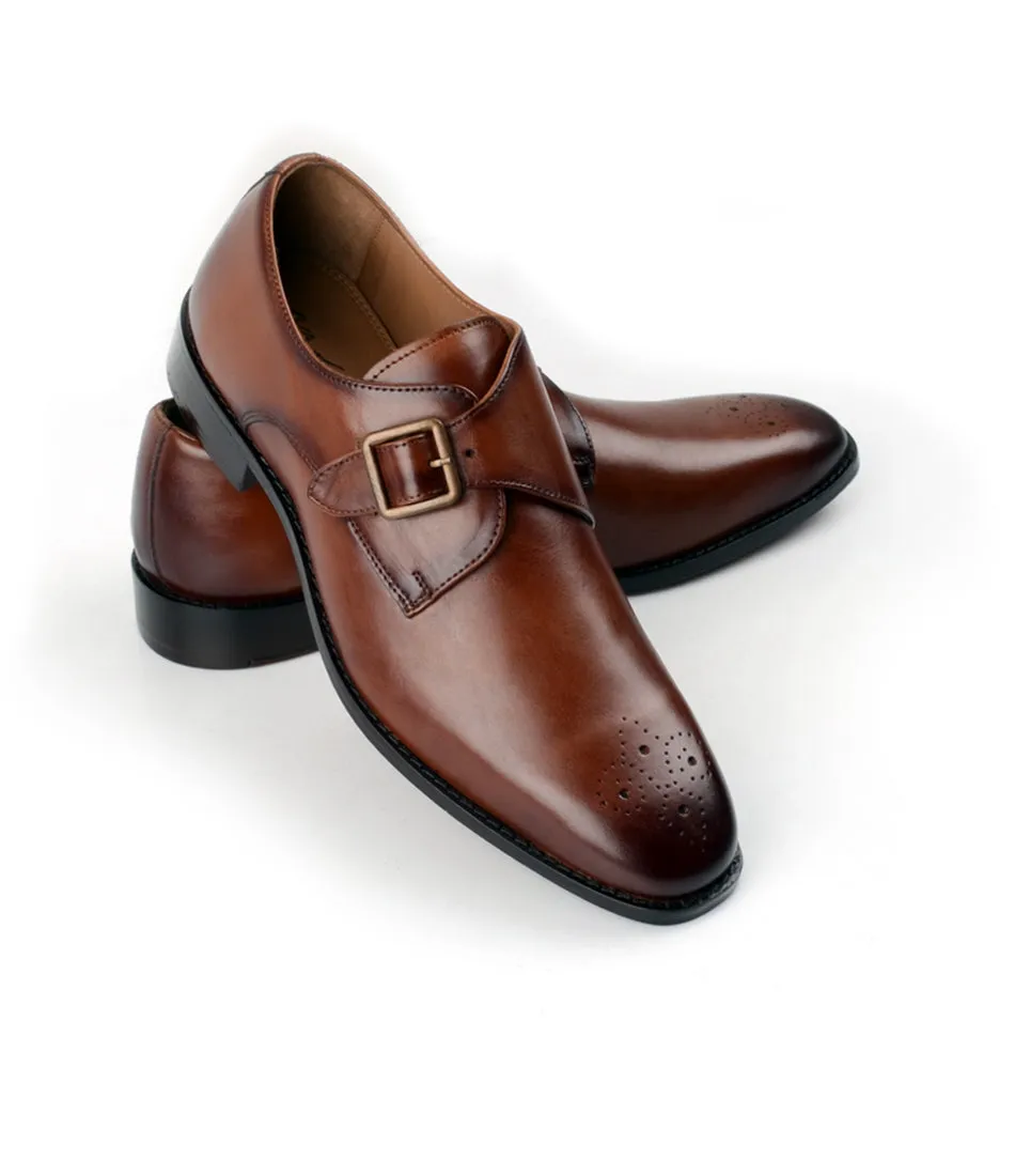Detail Craft Medallion Toe Single Monk - Cognac