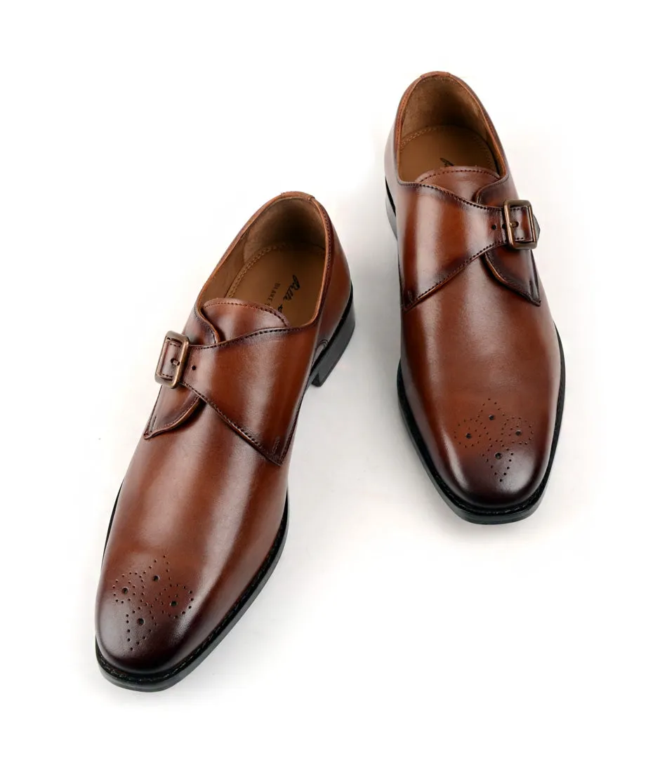Medallion Toe Single Monk - Cognac Long Lasting