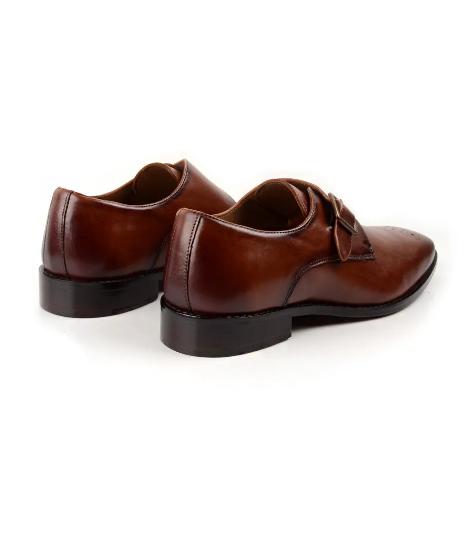 Medallion Toe Single Monk - Cognac Top Fit Metal Accents