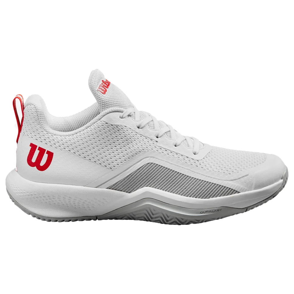 Wilson Rush Pro Lite All Court Tennis Shoe (Mens) - White/Pearl Blue/Wilson Red Contoured Footbed Easy Slip