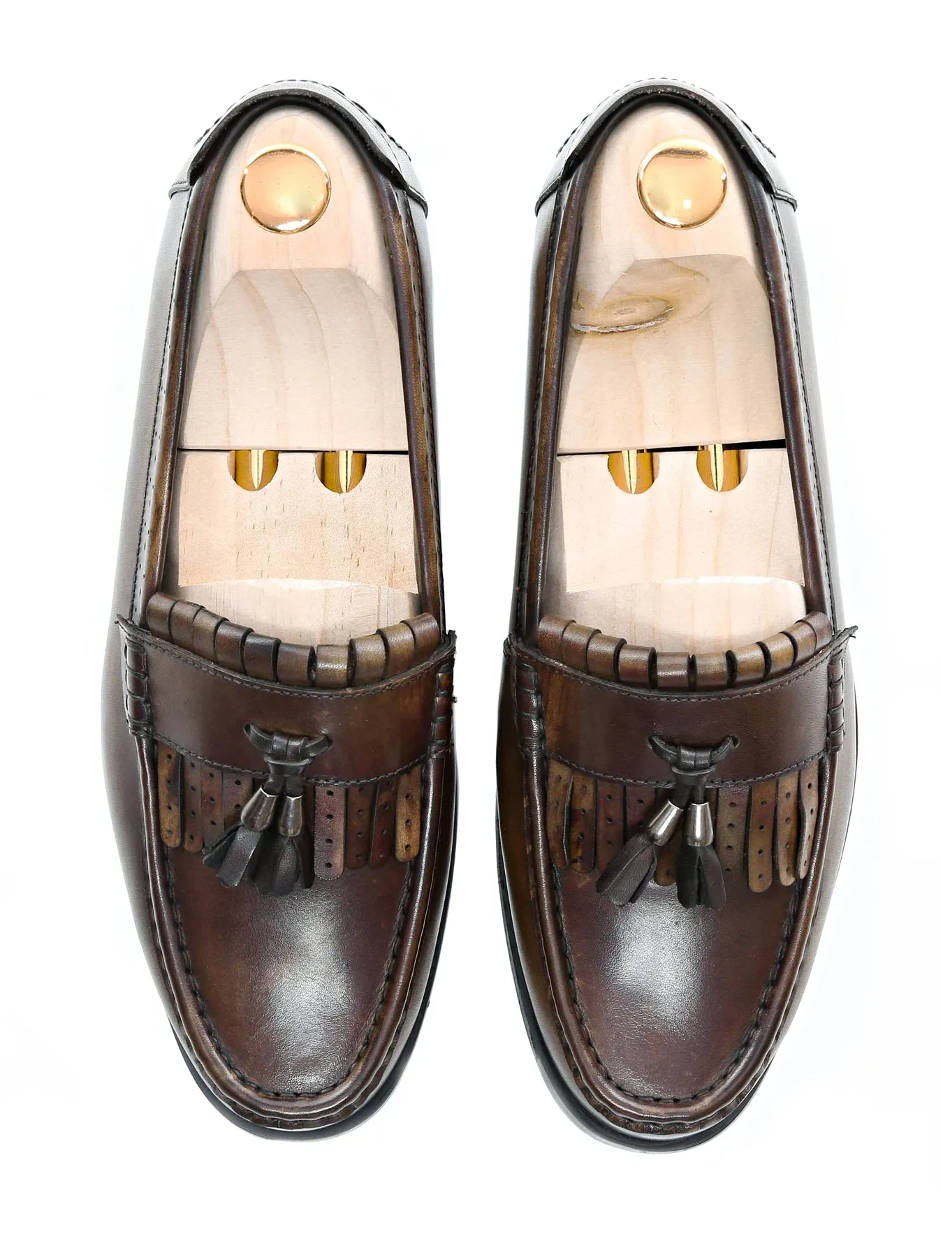Art Corner Fringe Classic Loafer - Khakis with Tassel (Hand Painted Patina)
