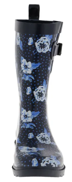 Ladies Navy Printed Floral Mid-Calf Rain Boot City Comfort All Purpose Wear