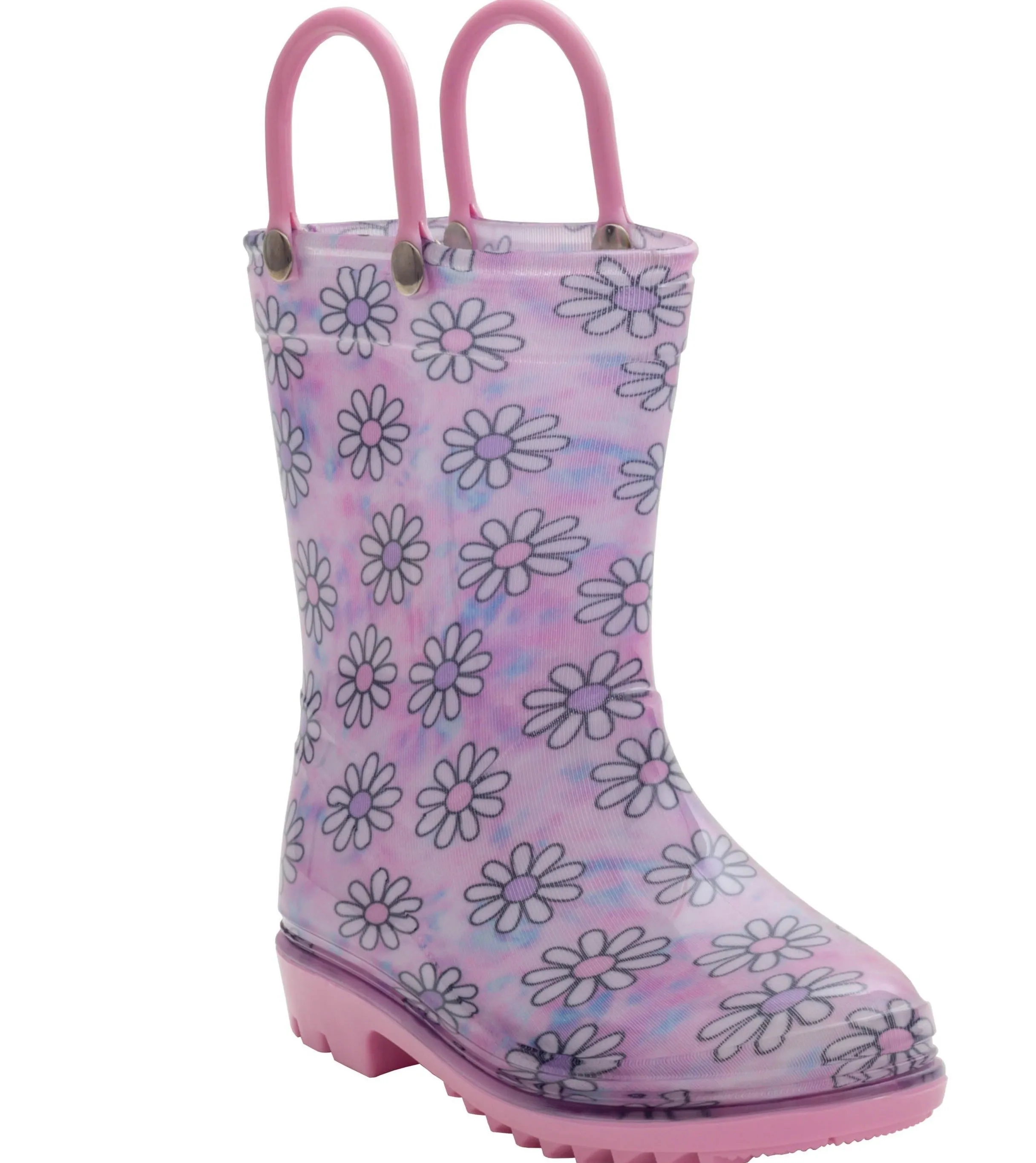 Toddler Girls Shiny Tie Dye Daisies Printed Rain Boot Outdoor Walking Boots