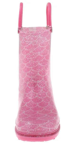 Active Wear Comfort Quick Walk Fit Toddler Girls Shiny Mermaid Printed with Silver Glitter Rain Boot