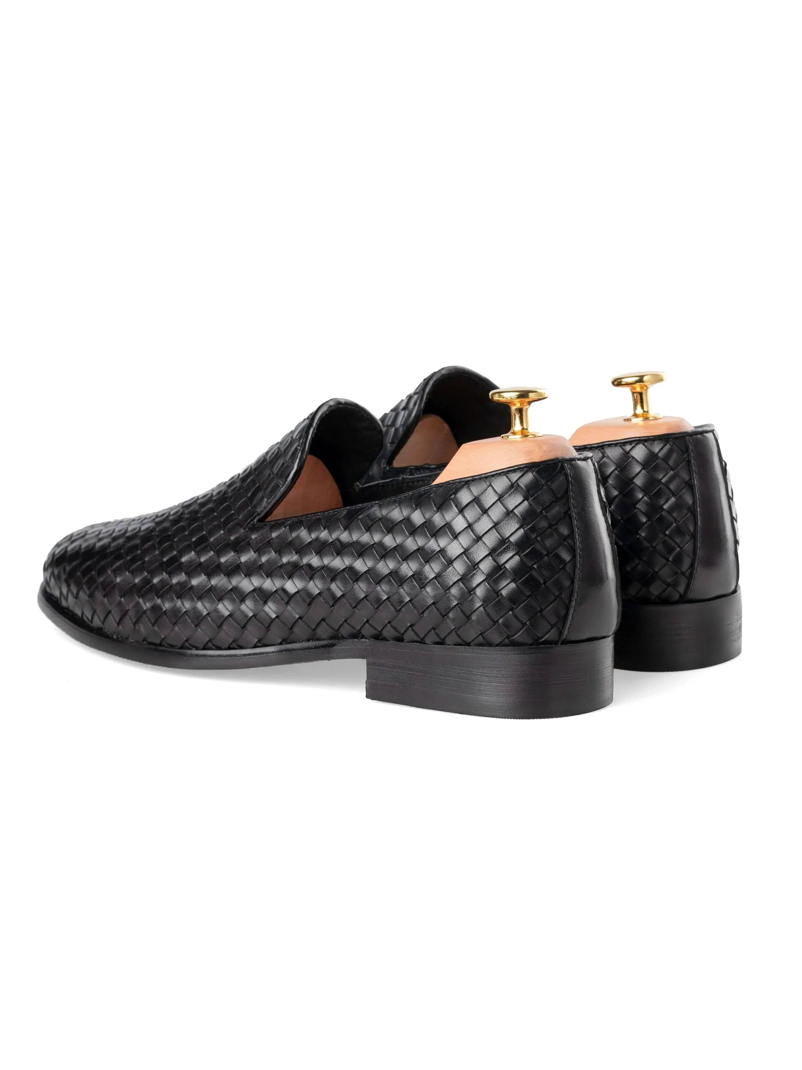 Loafer Slipper - Black Weave Leather Air Cushion Premium Leather Shoes