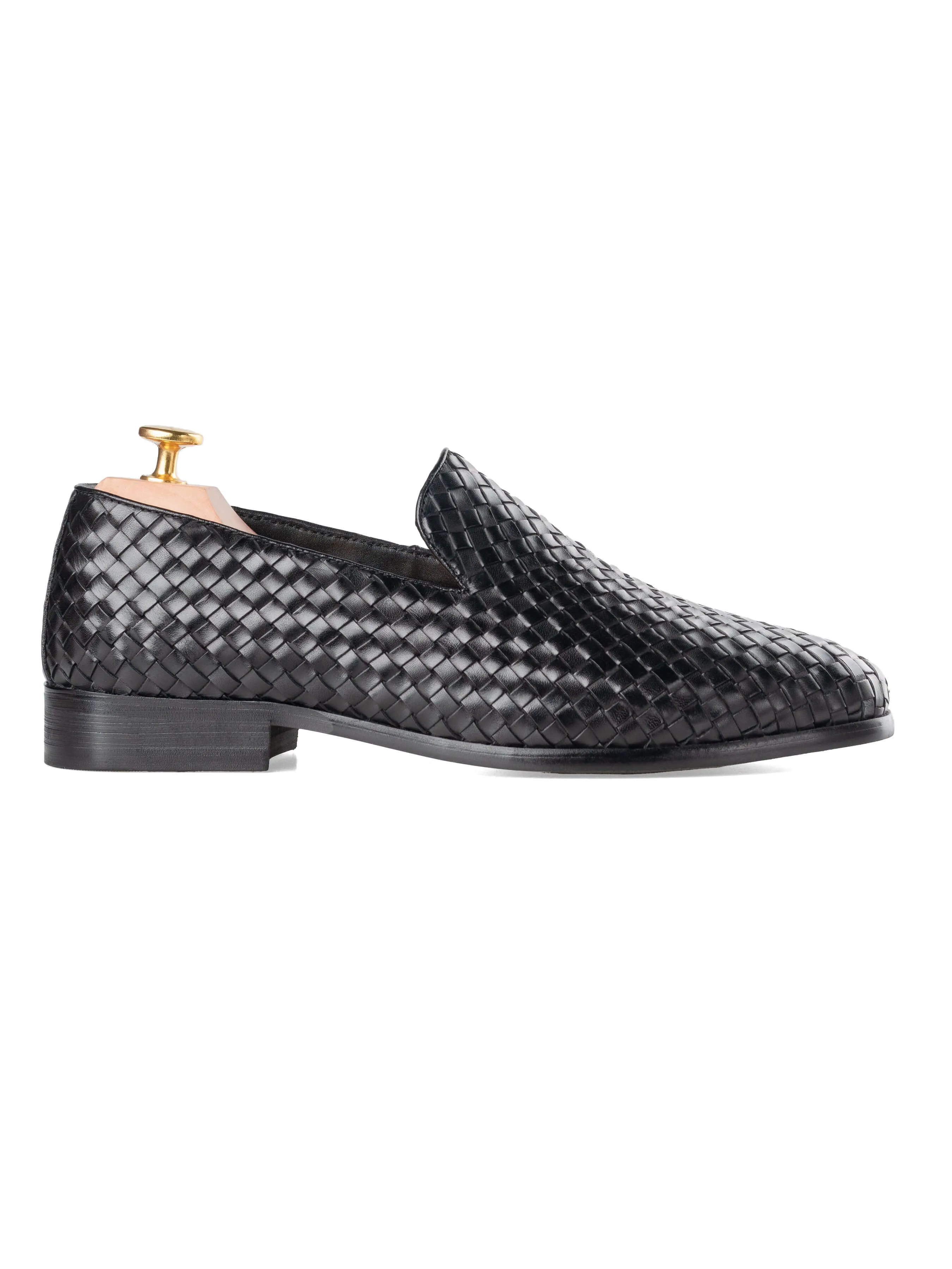 Loafer Slipper - Black Weave Leather Step Light