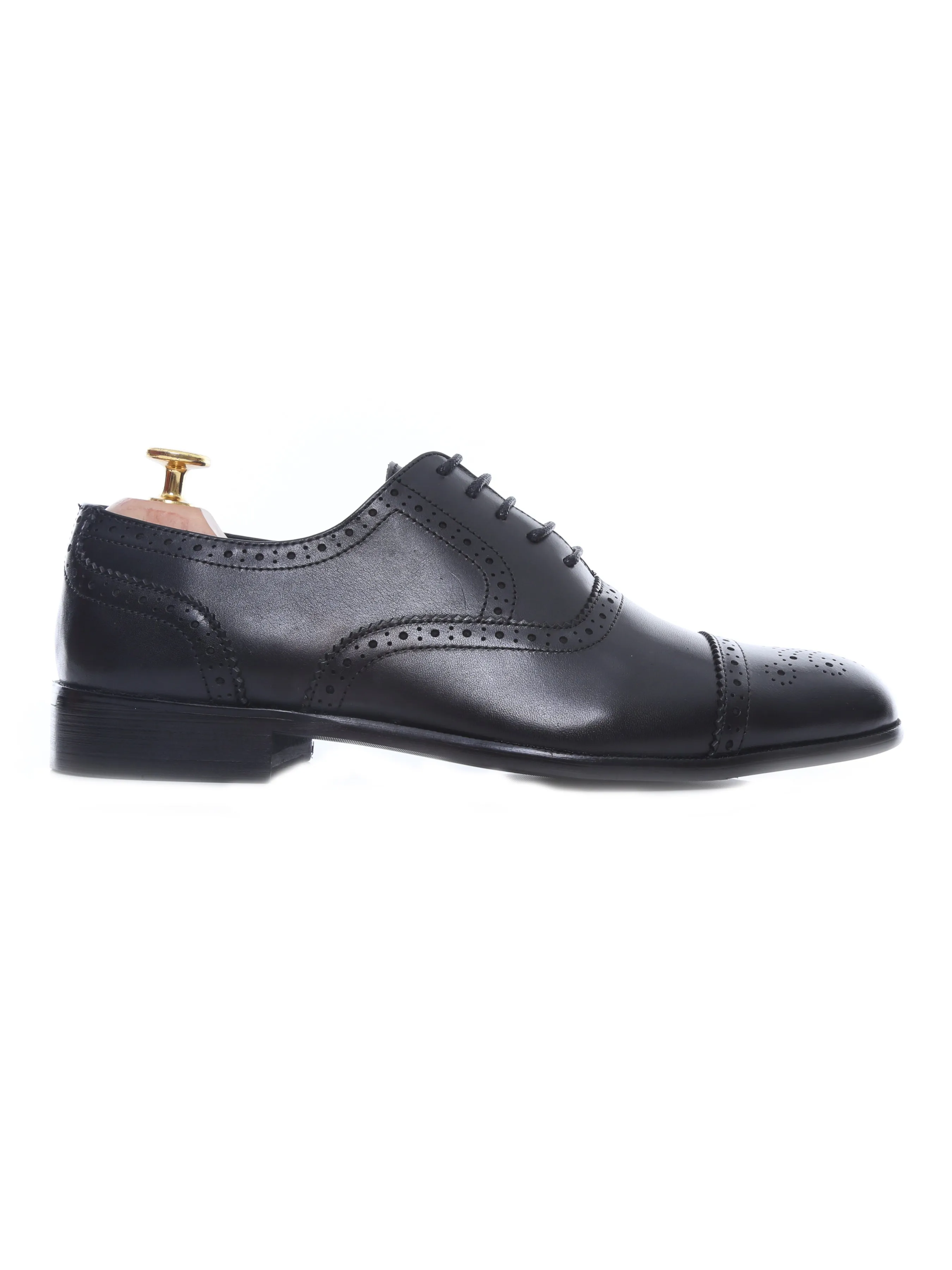Oxford Cap Toe - Black Semi Brogue Lace Up Comfy Fit Easy to Wear