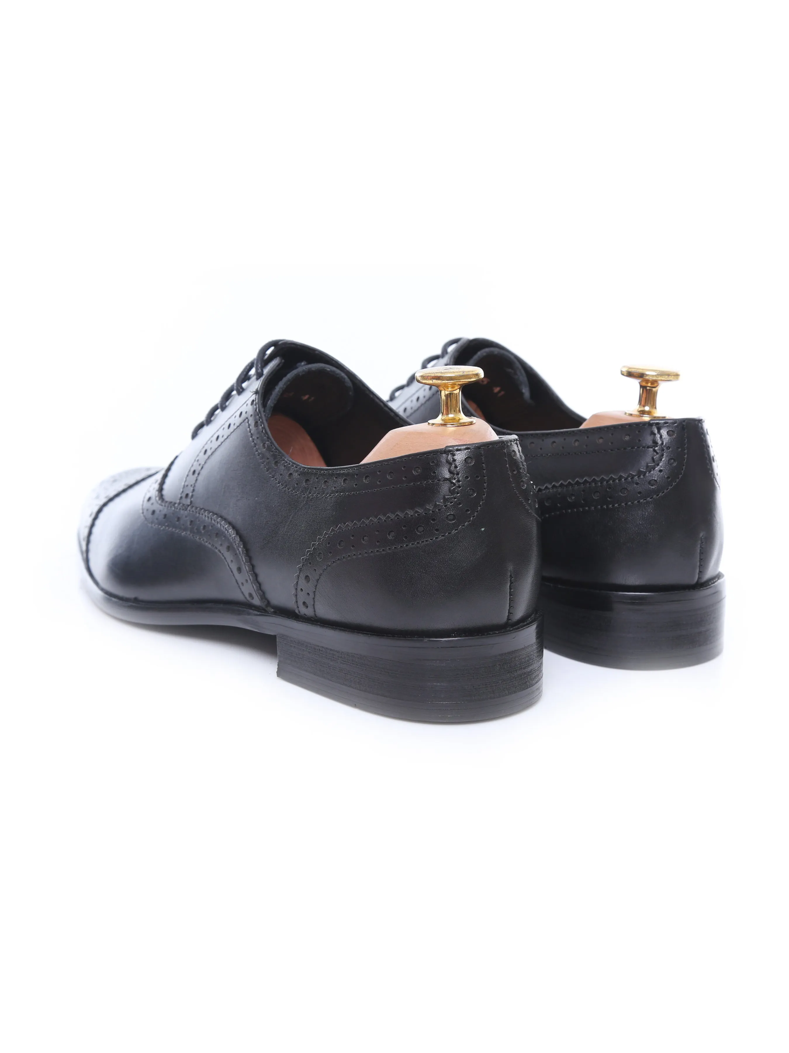 Fashion Forward Professional Comfort Oxford Cap Toe - Black Semi Brogue Lace Up
