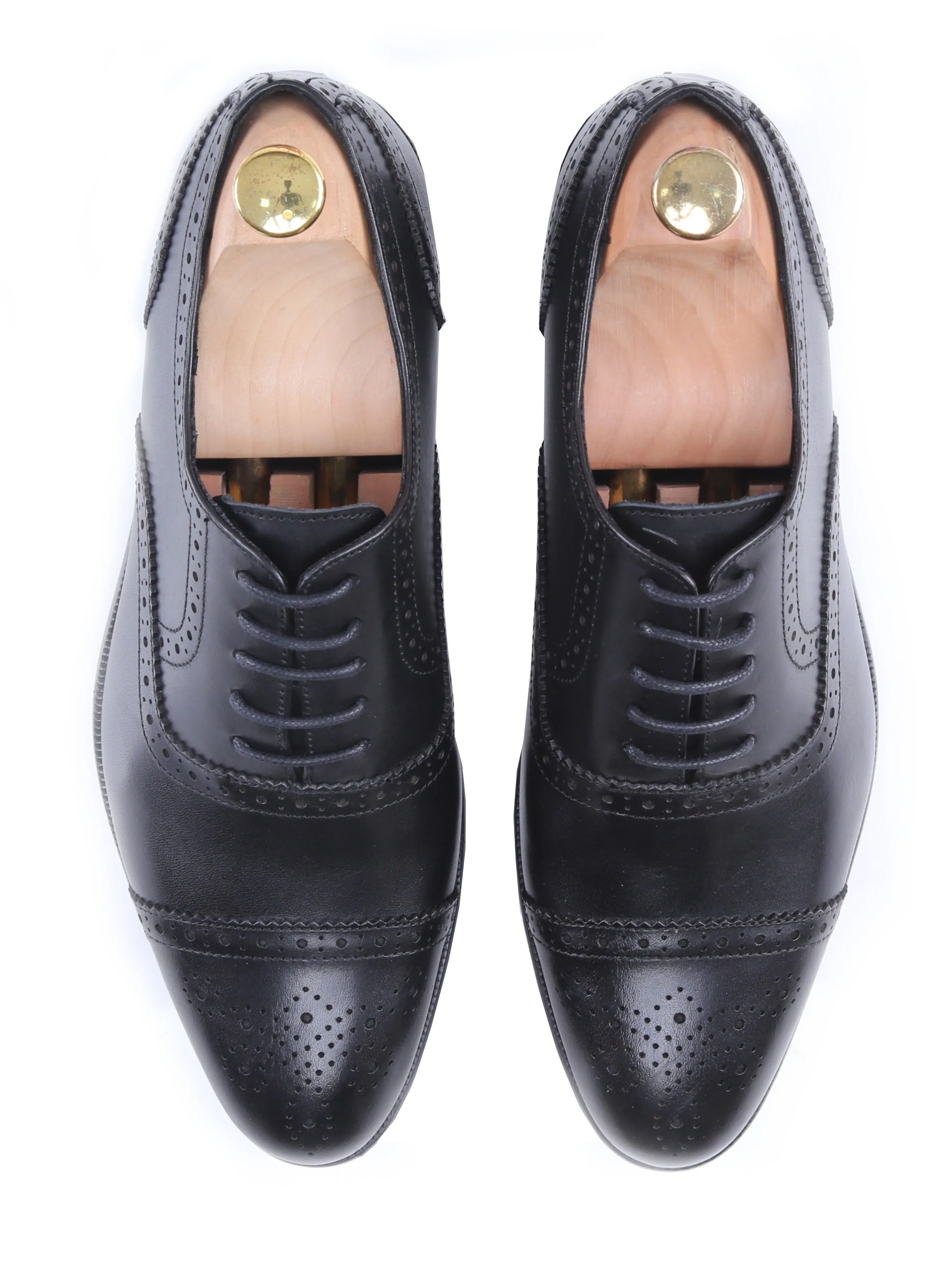 Oxford Cap Toe - Black Semi Brogue Lace Up Day Comfort Walk