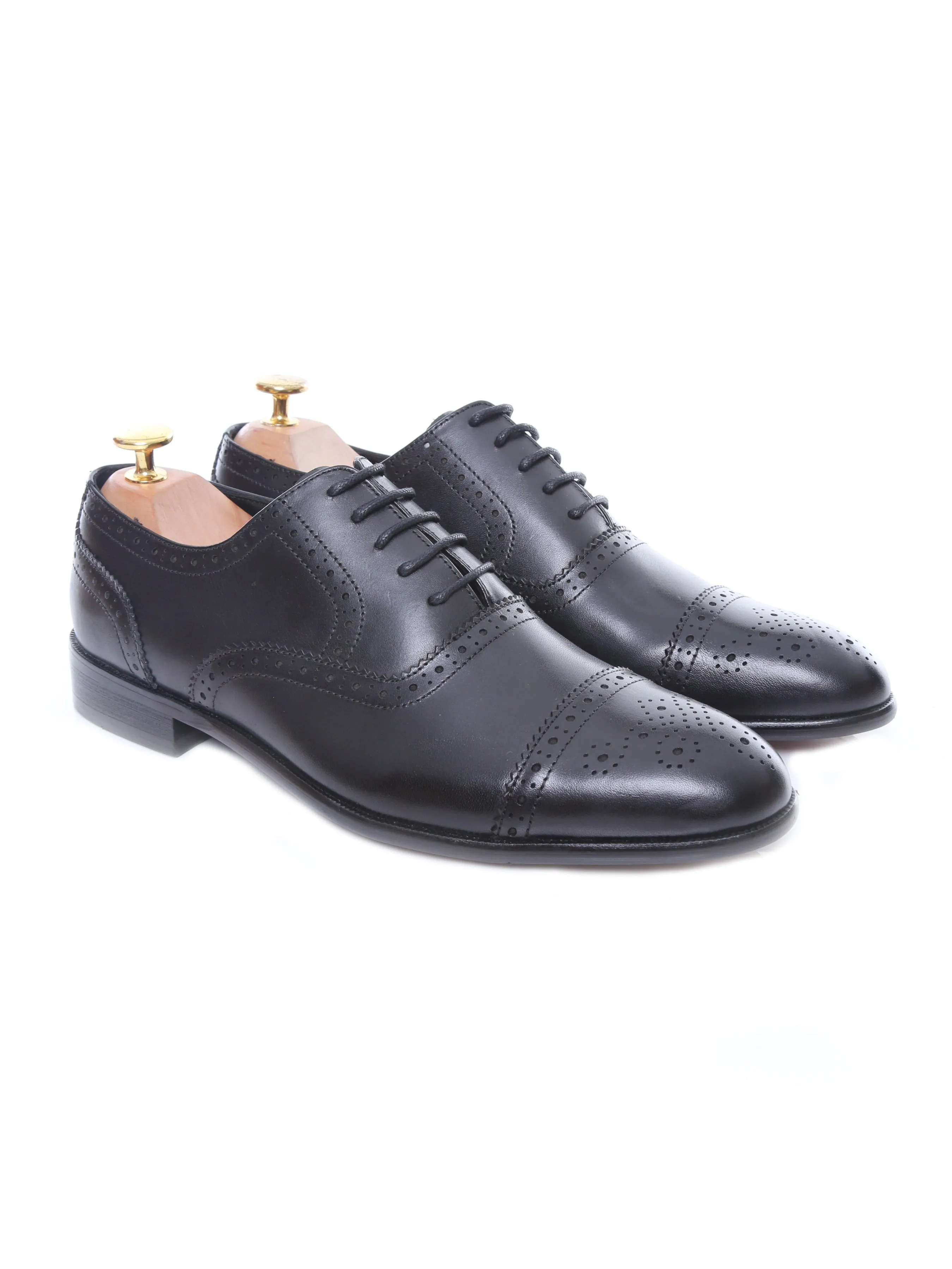 Trendy Look Arch support Oxford Cap Toe - Black Semi Brogue Lace Up
