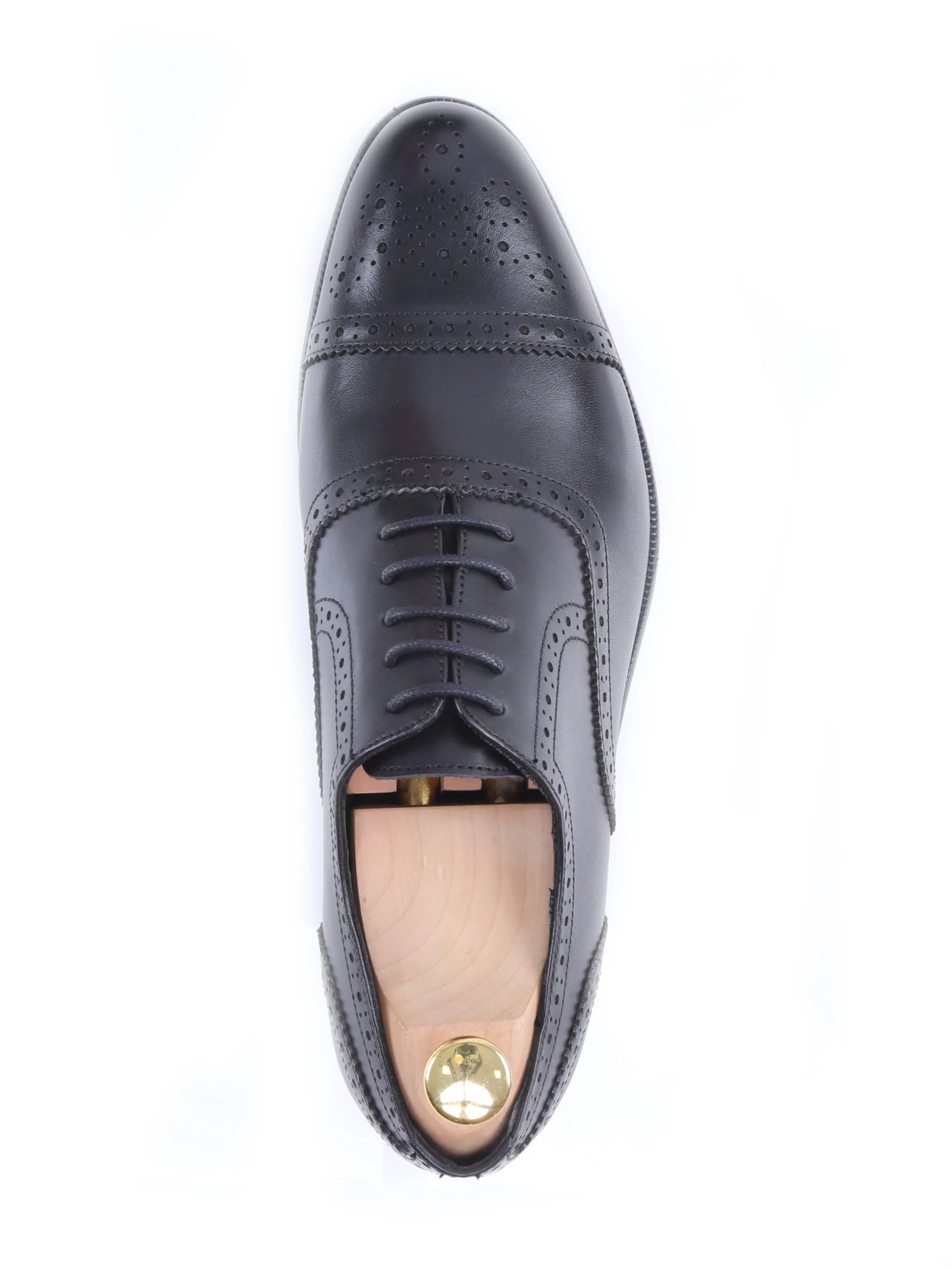 Quick Fashion Style Comfortable Feel Oxford Cap Toe - Black Semi Brogue Lace Up