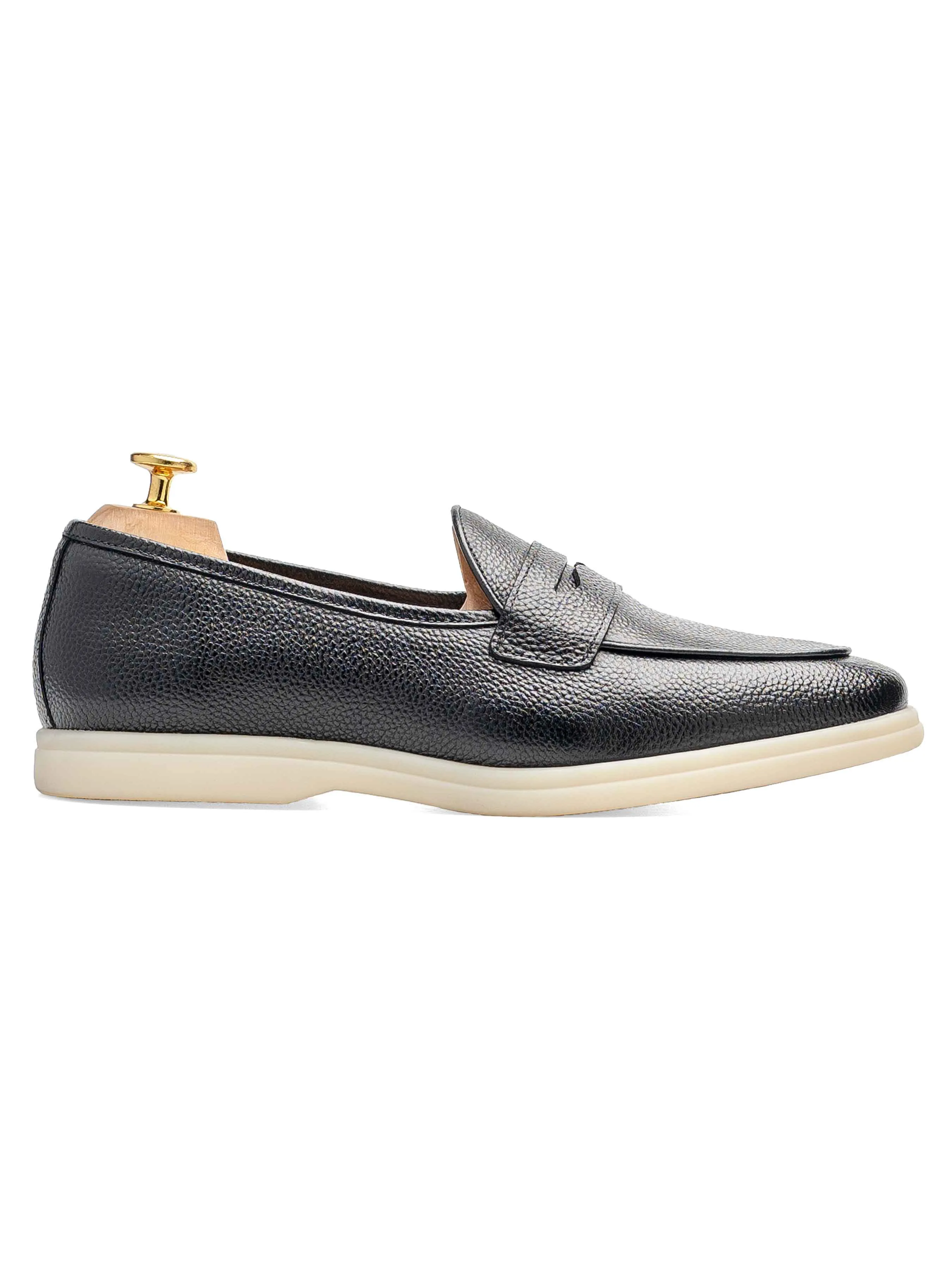 Pietro Belgian Loafer - Black Pebble Grain Leather (Soflex Sole) Trendy Cushioning