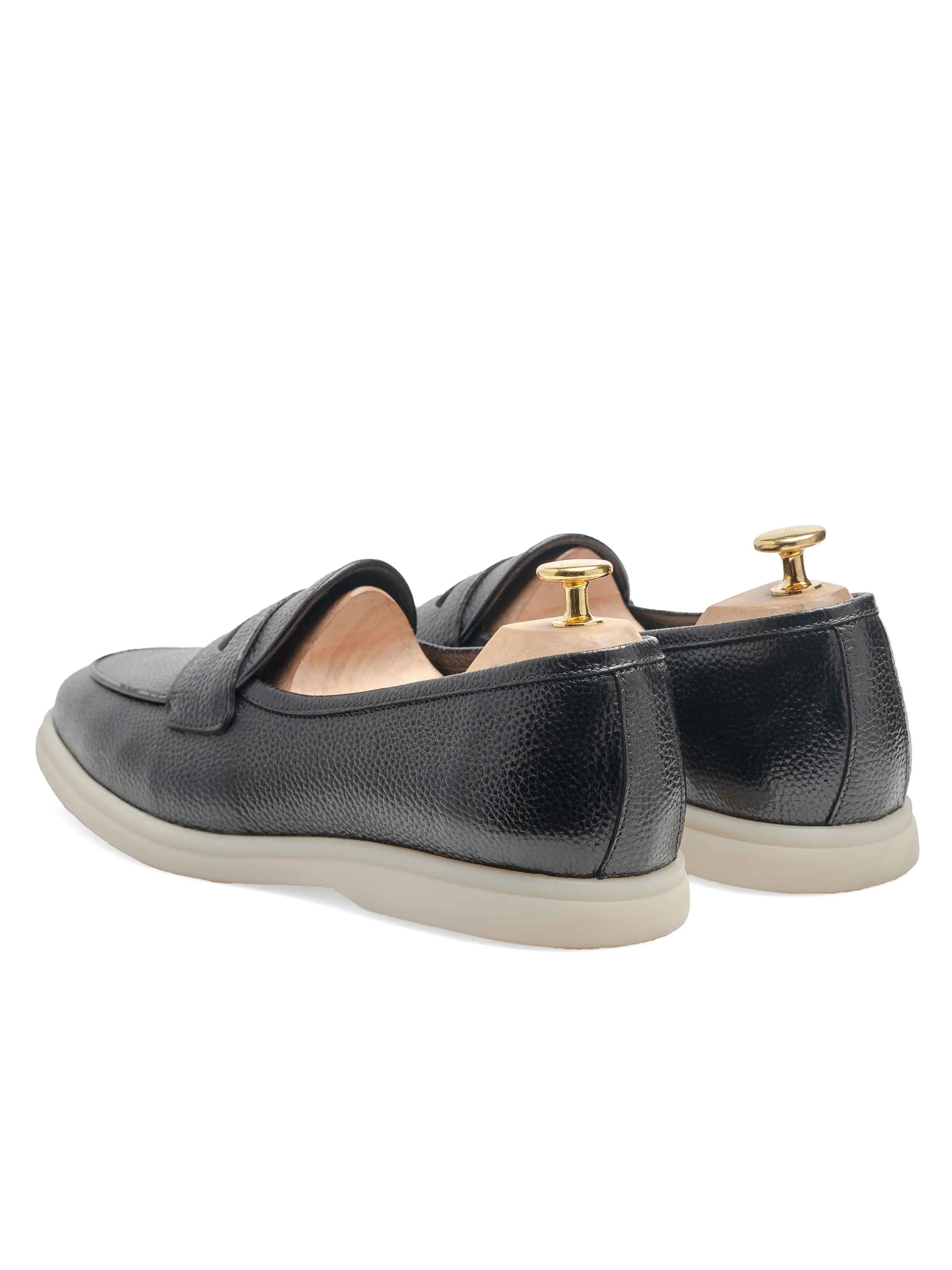 Pietro Belgian Loafer - Black Pebble Grain Leather (Soflex Sole) Smooth