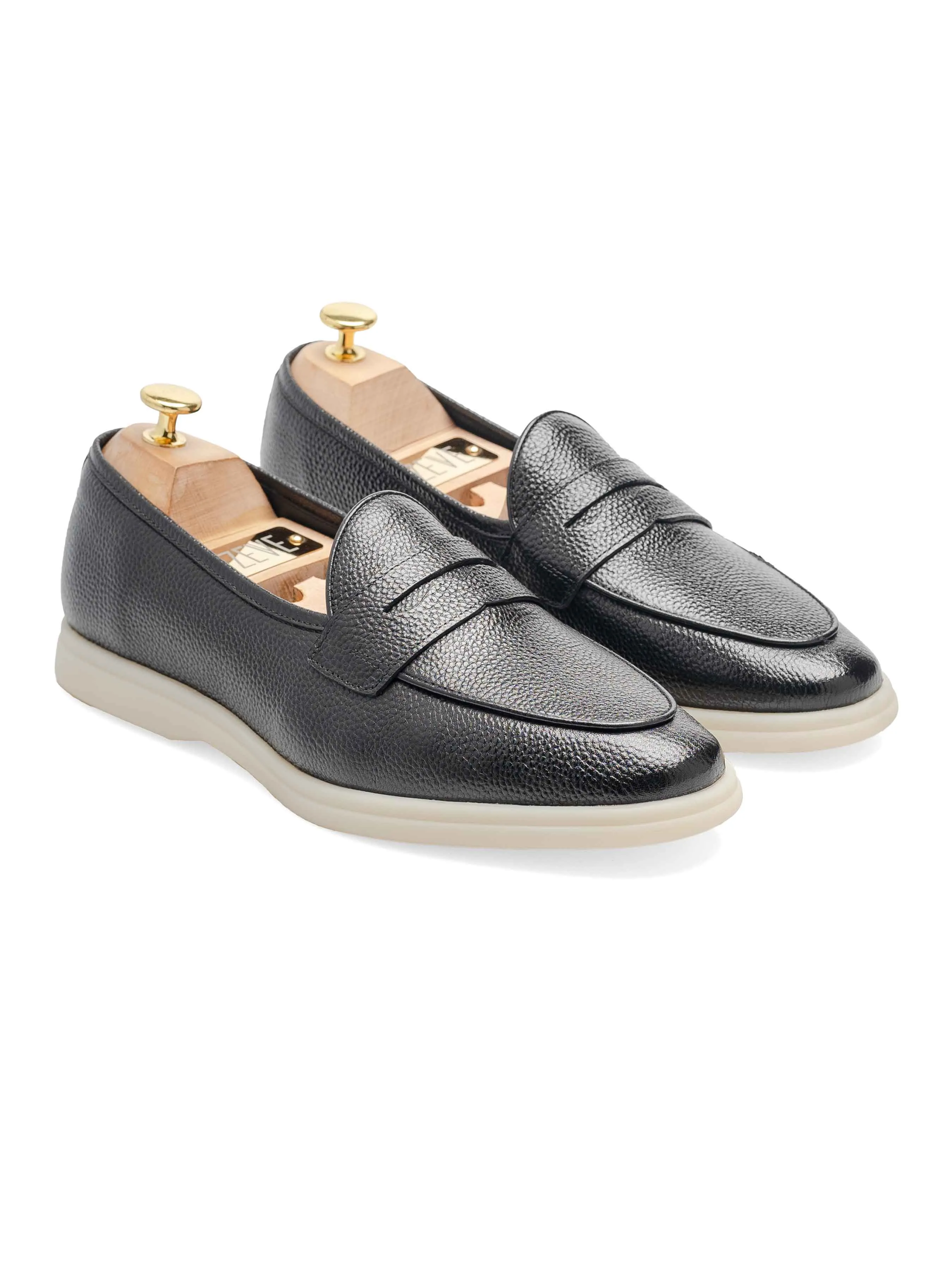 Relaxed Fit Footwear Food Lane Walk Pietro Belgian Loafer - Black Pebble Grain Leather (Soflex Sole)
