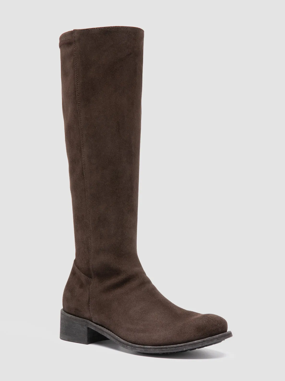 LISON 035 - Brown Stretch Suede Boots Bone Aid Style Pop